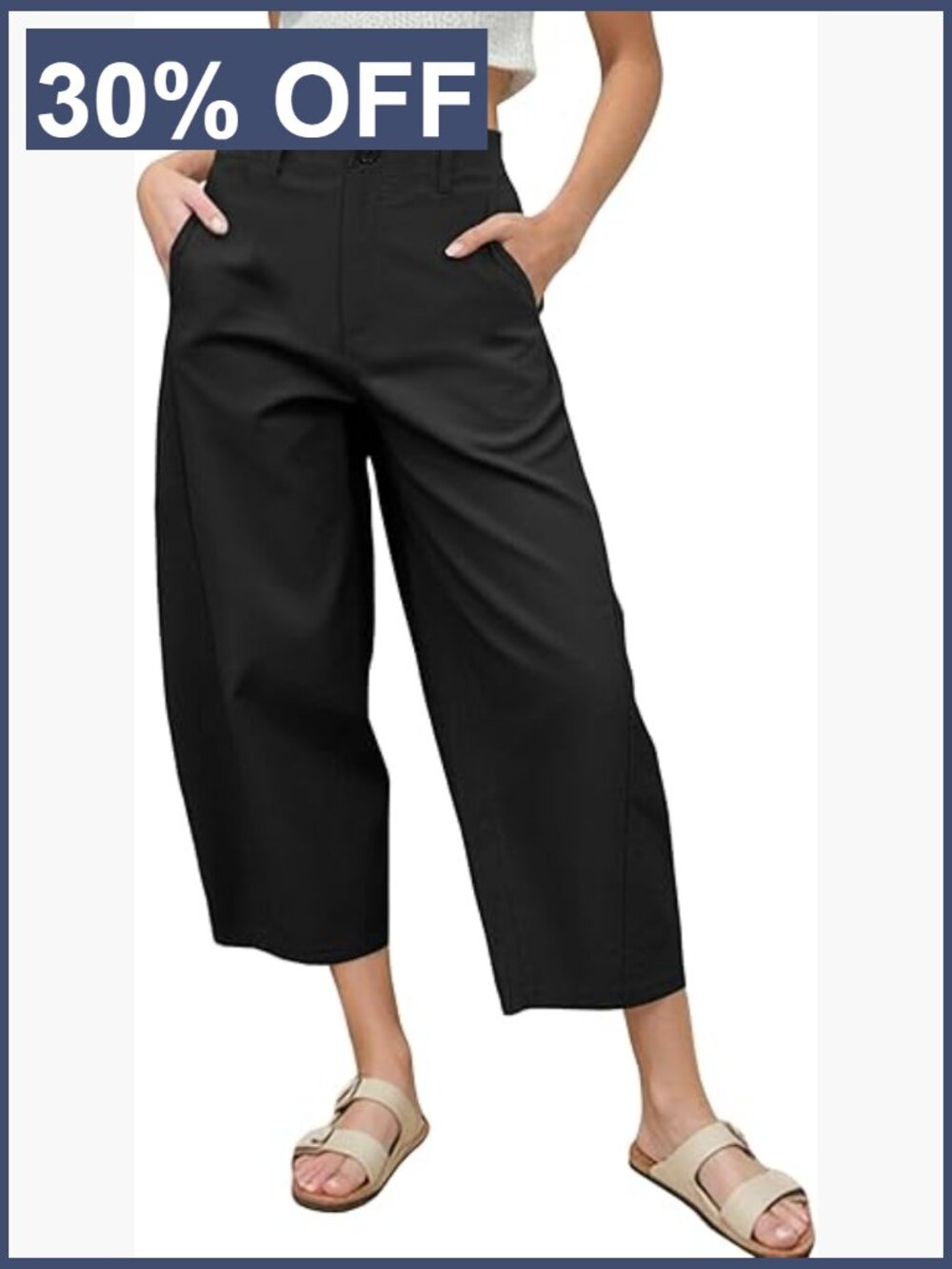 High Waisted Barrel Leg Pants with Pockets Elastic Waist Trousers